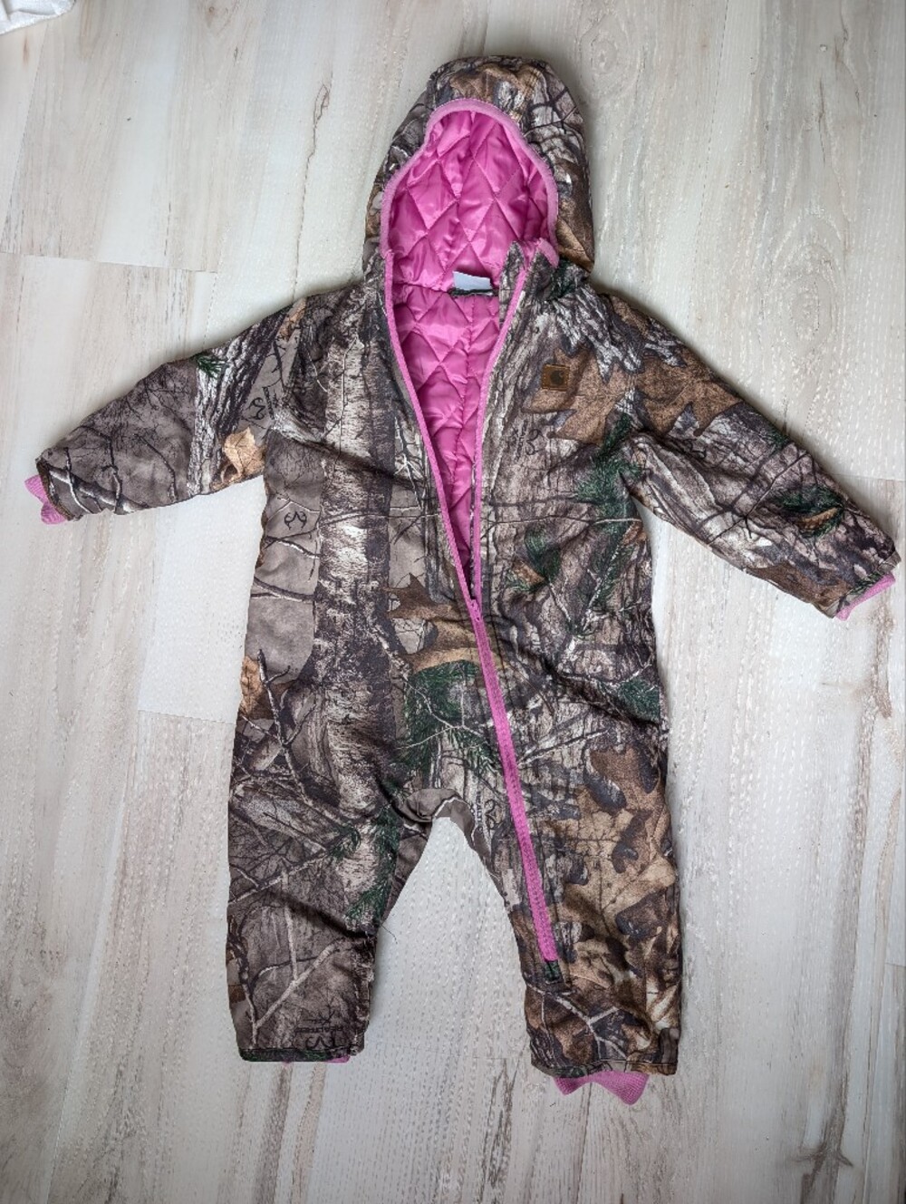 Carhartt Pink Camo Bunting Body Suit Snowsuit Elastic Cuffs Diagonal Zip 18m